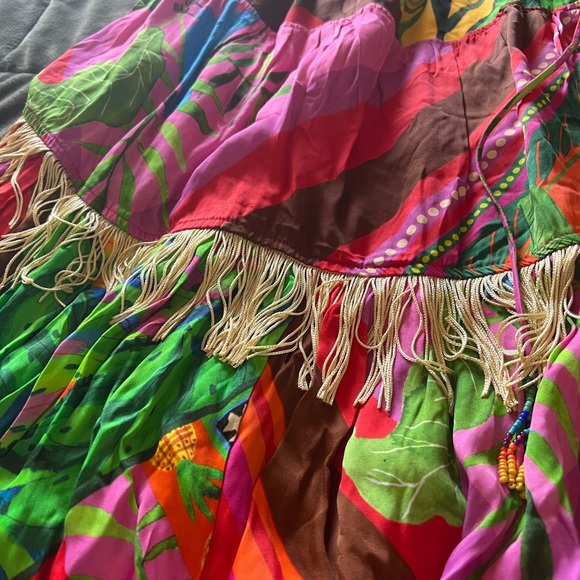FARM Rio Palila Fringe Tropical Print Midi Dress Multicolor NWT - Picture 8 of 10